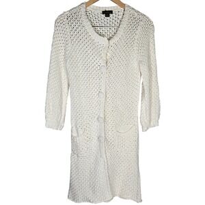 Cartise Womens Medium Cream Cotton Knit Crochet Button Front Cardigan‎ Duster